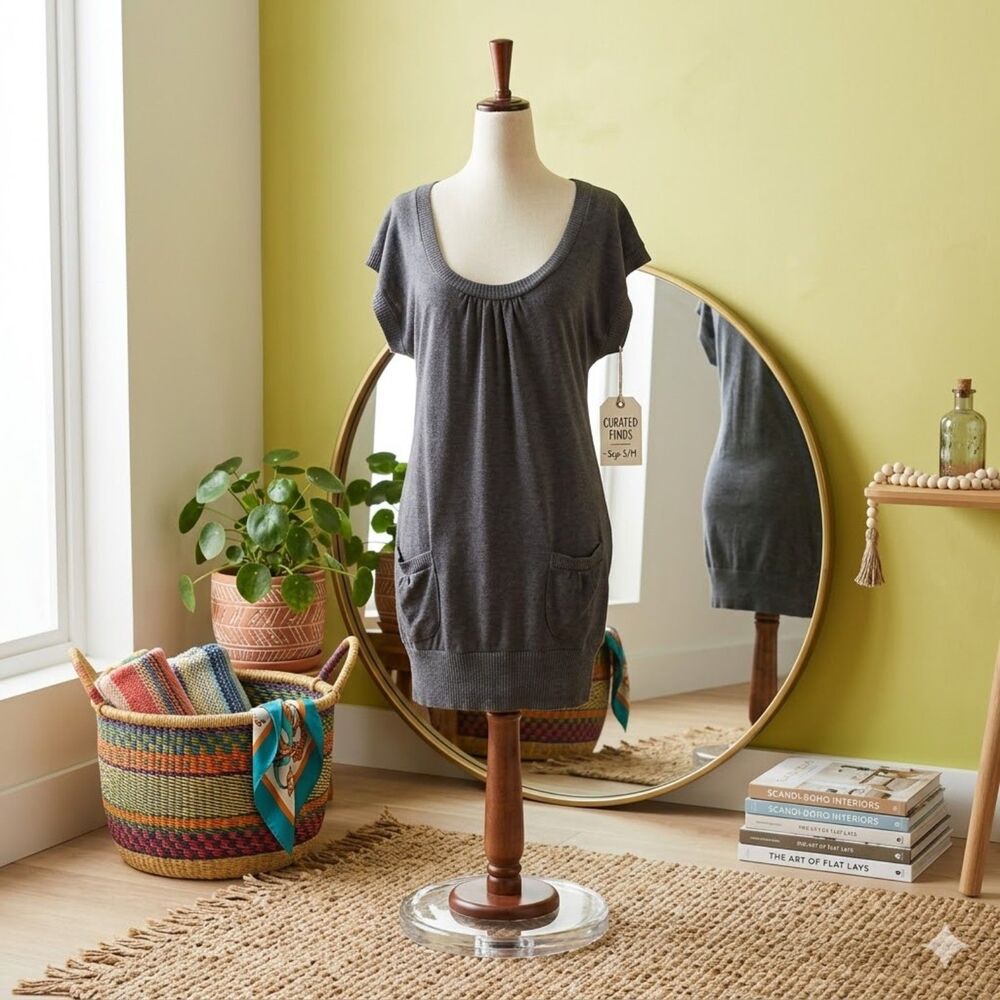 Ambiance Apparel Medium Gray Cap Sleeve Sweater Dress w/ Pockets Size Medium